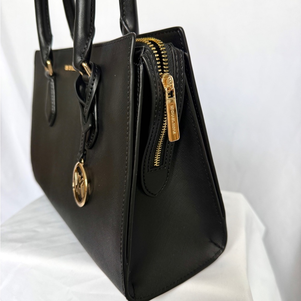 Michael Kors Black Saffiano Leather Satchel with Gold Accent Charm - Picture 5 of 7